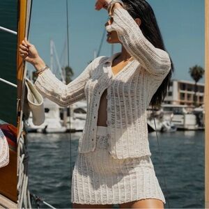 JLUXLABEL Oceana Cream Knit Cardigan and Skirt Set